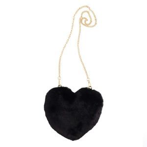 Fuzzy Black Plush‎ Heart Valentine's Day  Purse